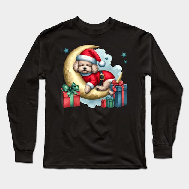 Poodle Dog On The Moon Christmas Long Sleeve T-Shirt by Graceful Designs